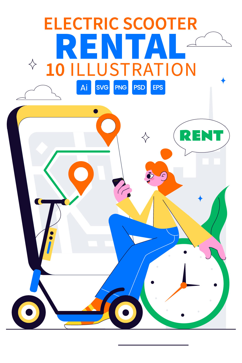 10 Electric Scooter Rental Service Illustration pinterest preview image.