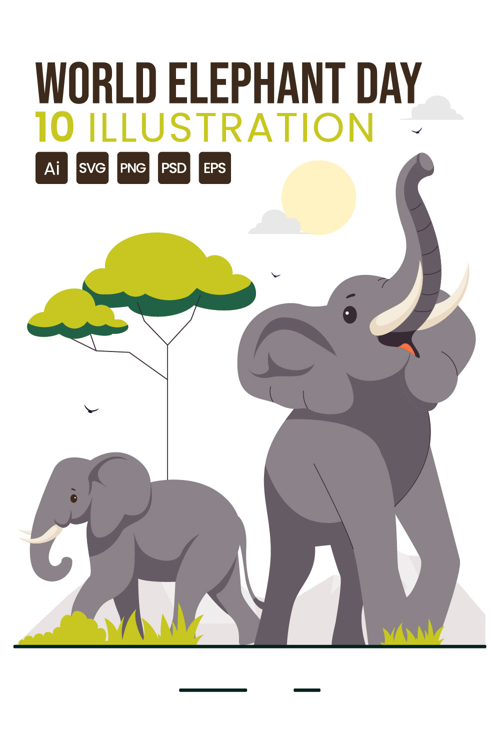 10 World Elephant Day Illustration pinterest preview image.