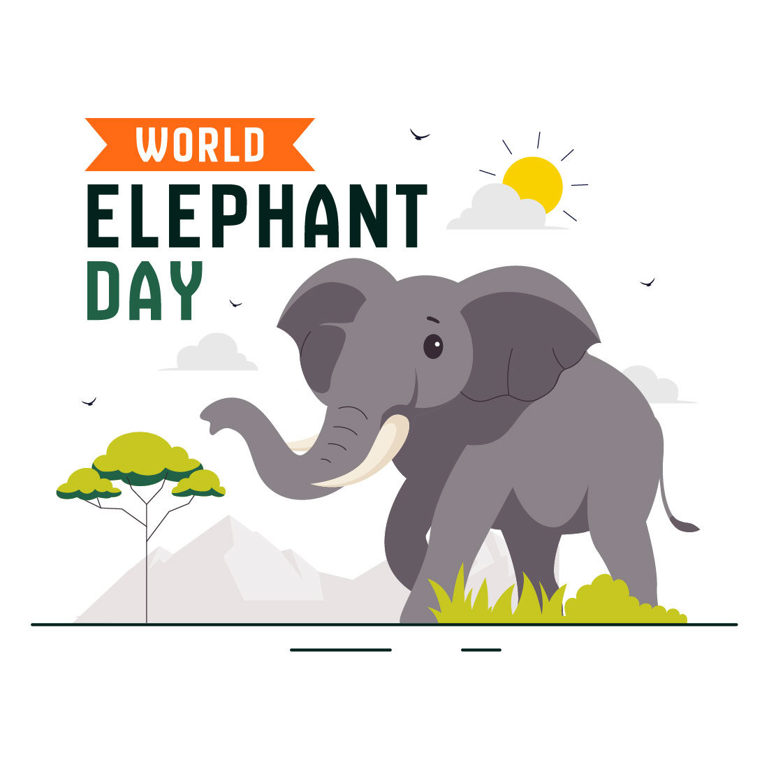 10 World Elephant Day Illustration preview image.