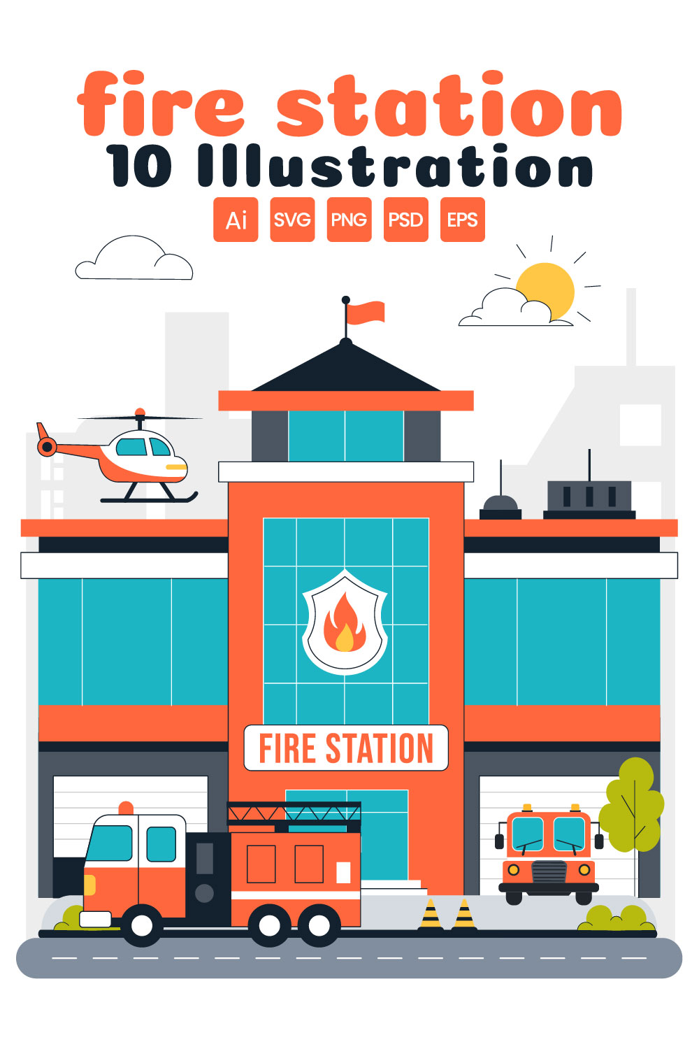 10 Fire Station Building Illustration pinterest preview image.