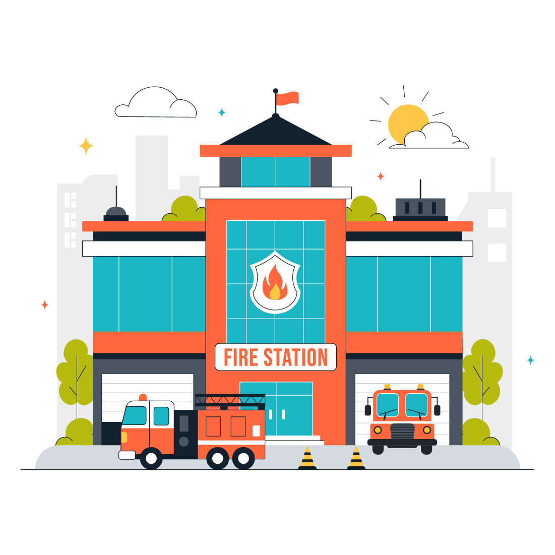 10 Fire Station Building Illustration preview image.