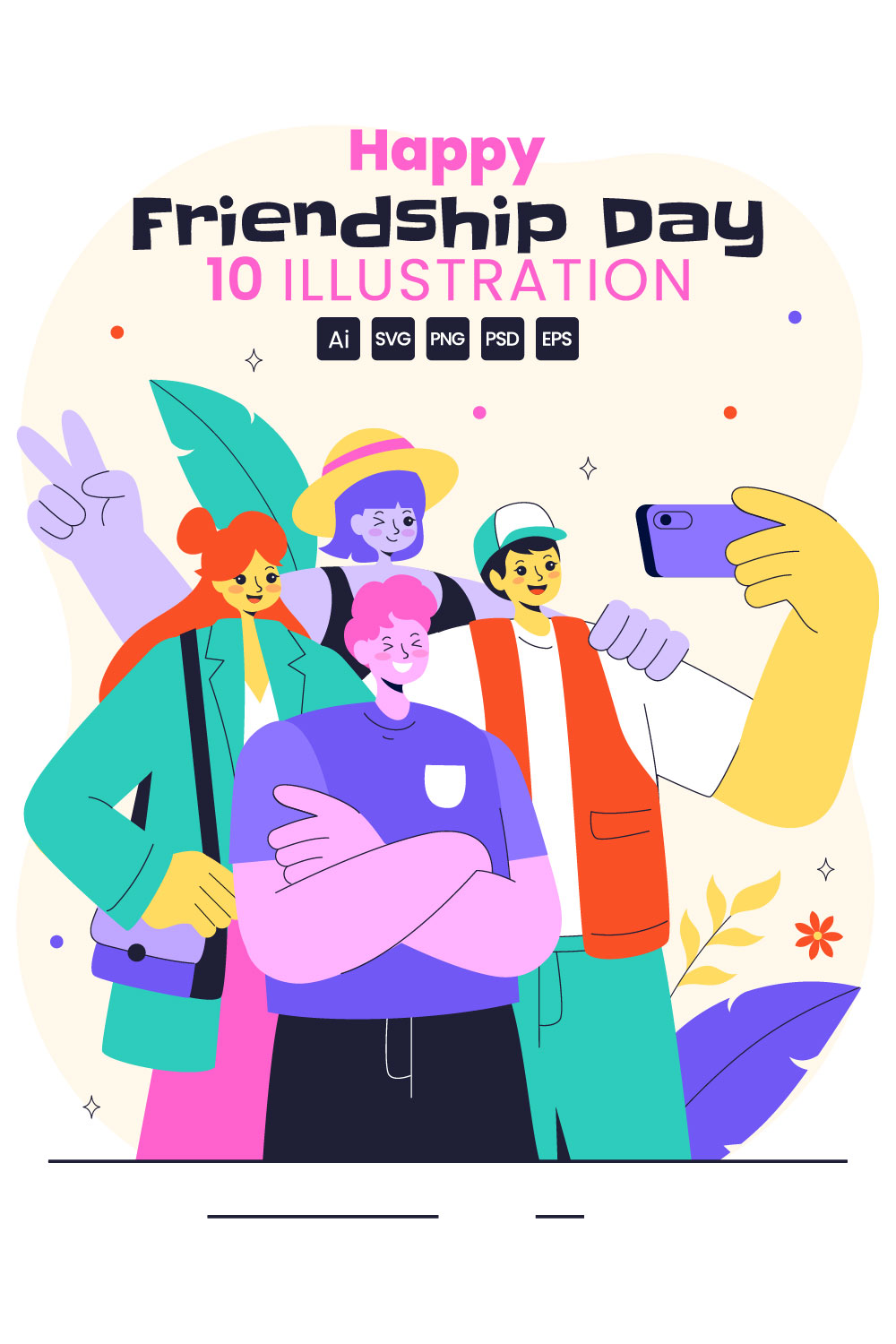 10 Happy Friendship Day Illustration pinterest preview image.
