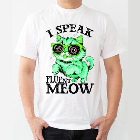 I Speak Fluent Meow t-shirt design cover image.