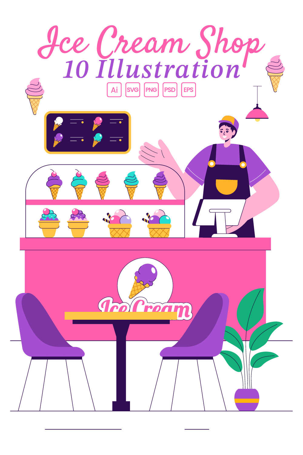 10 Ice Cream Store Illustration pinterest preview image.