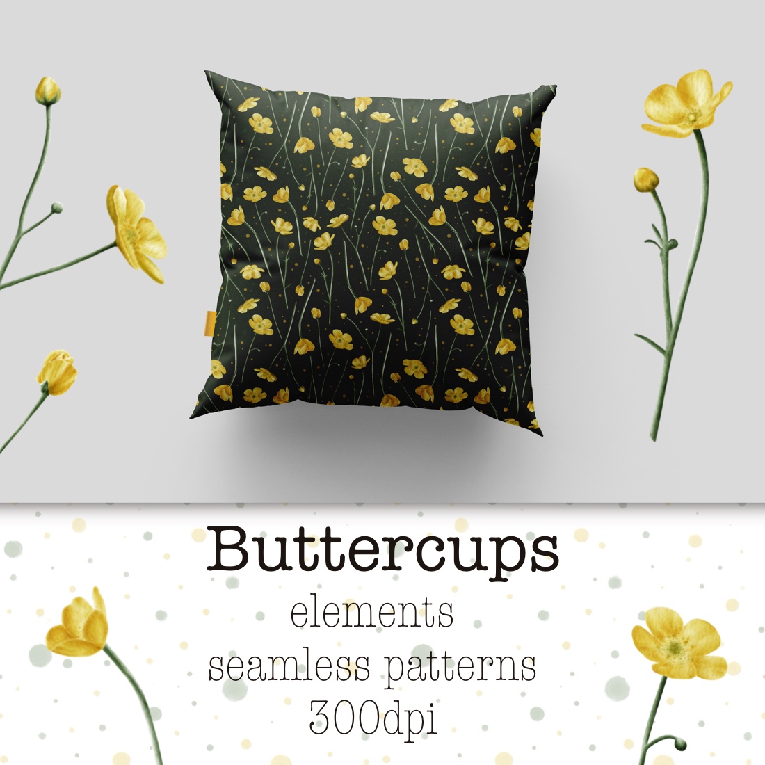 Collections seamless patterns buttercups + png elements cover image.