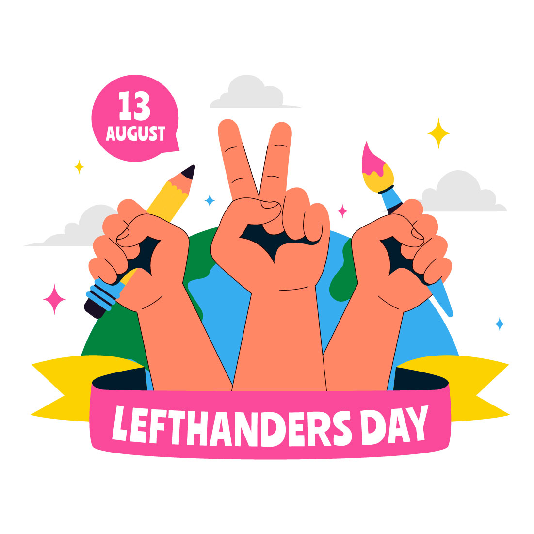 10 Happy Left Handers Day Illustration preview image.