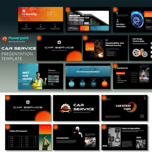 Car Scrap Yard PowerPoint Templates cover image.