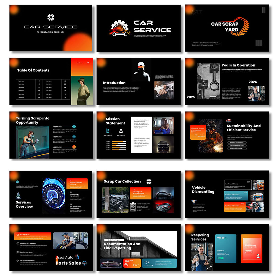 Car Scrap Yard Keynote Presentation Templates preview image.