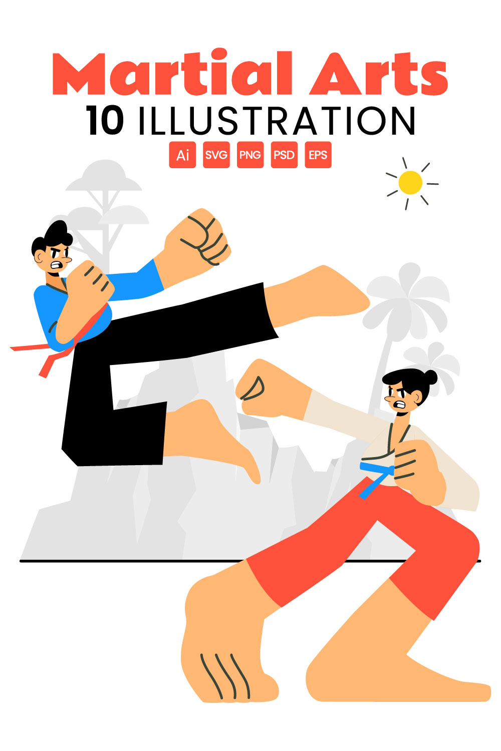 10 Martial Arts Vector Illustration pinterest preview image.