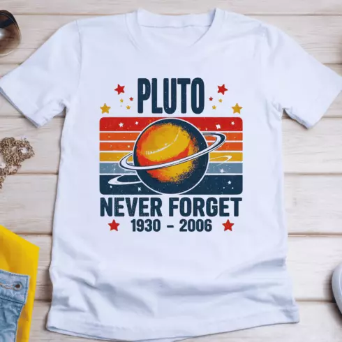 Pluto Retro Space T-Shirt Design cover image.