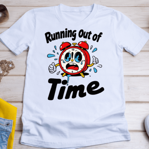 Deadline Clock Cartoon T-Shirt Design cover image.