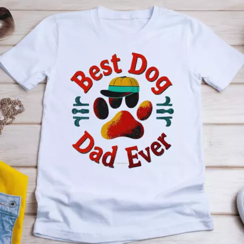 Best Dog Dad Ever Paw T-Shirt Design cover image.
