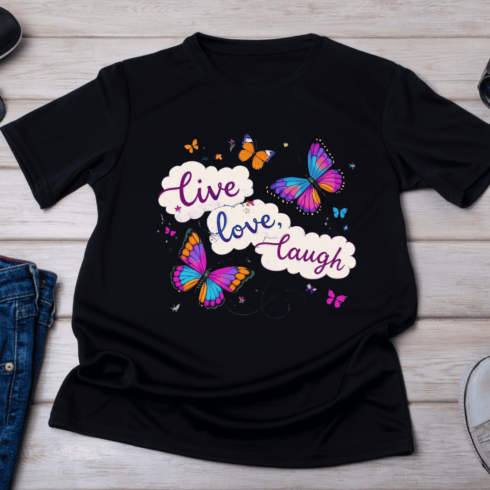 Live Love Laugh with Butterflies T-Shirt Design cover image.