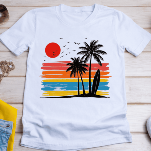Retro Beach Sunset T-Shirt Design cover image.