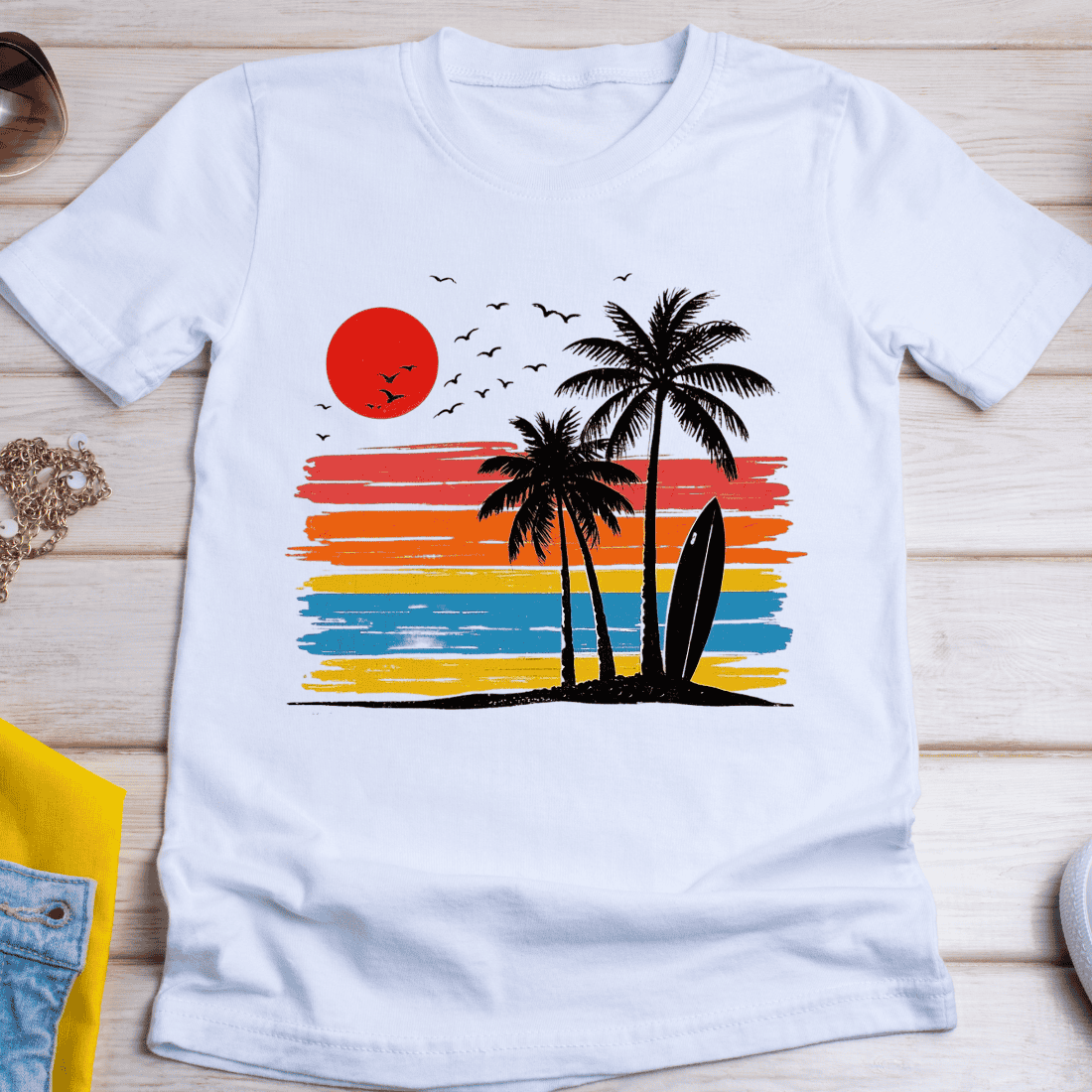 Retro Beach Sunset T-Shirt Design cover image.