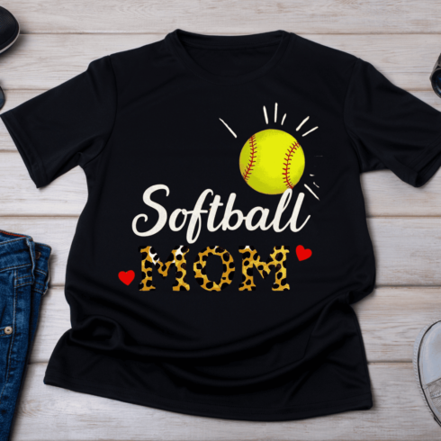 Softball Mama with Heart Accents T-Shirt Design cover image.
