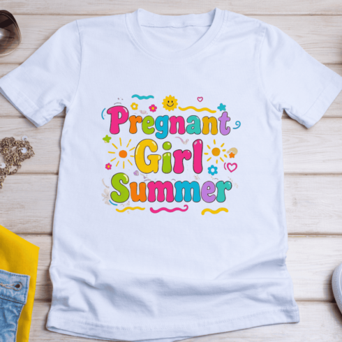Pregnant Girl Summer Text T-Shirt Design cover image.