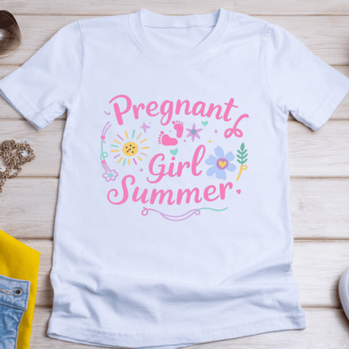 Pregnant Girl Summer T-Shirt Design cover image.