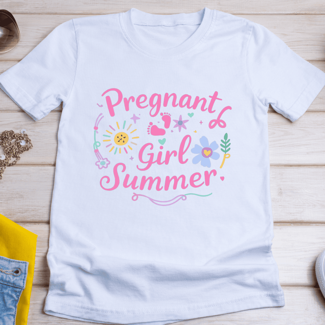 Pregnant Girl Summer T-Shirt Design cover image.