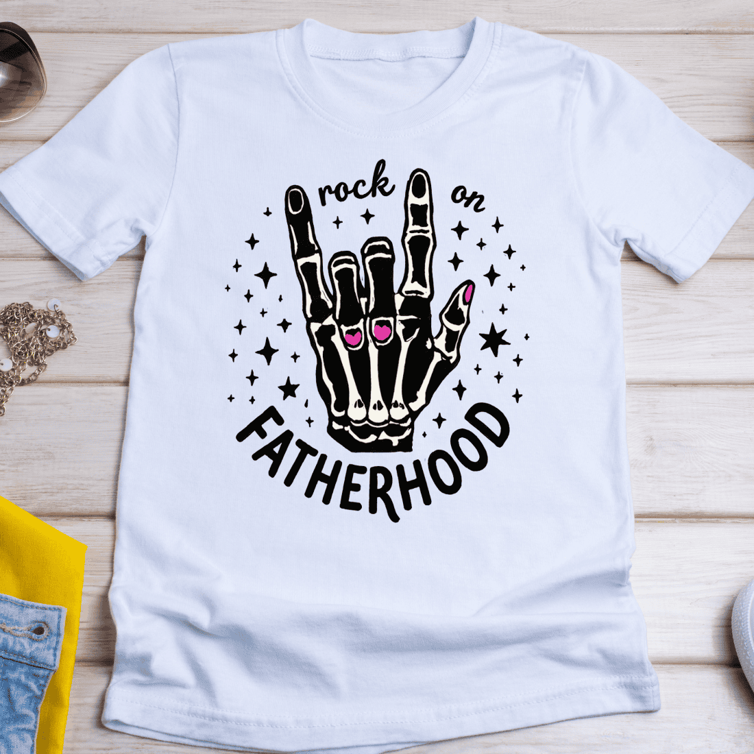 Rock On Fatherhood T-Shirt Design cover image.