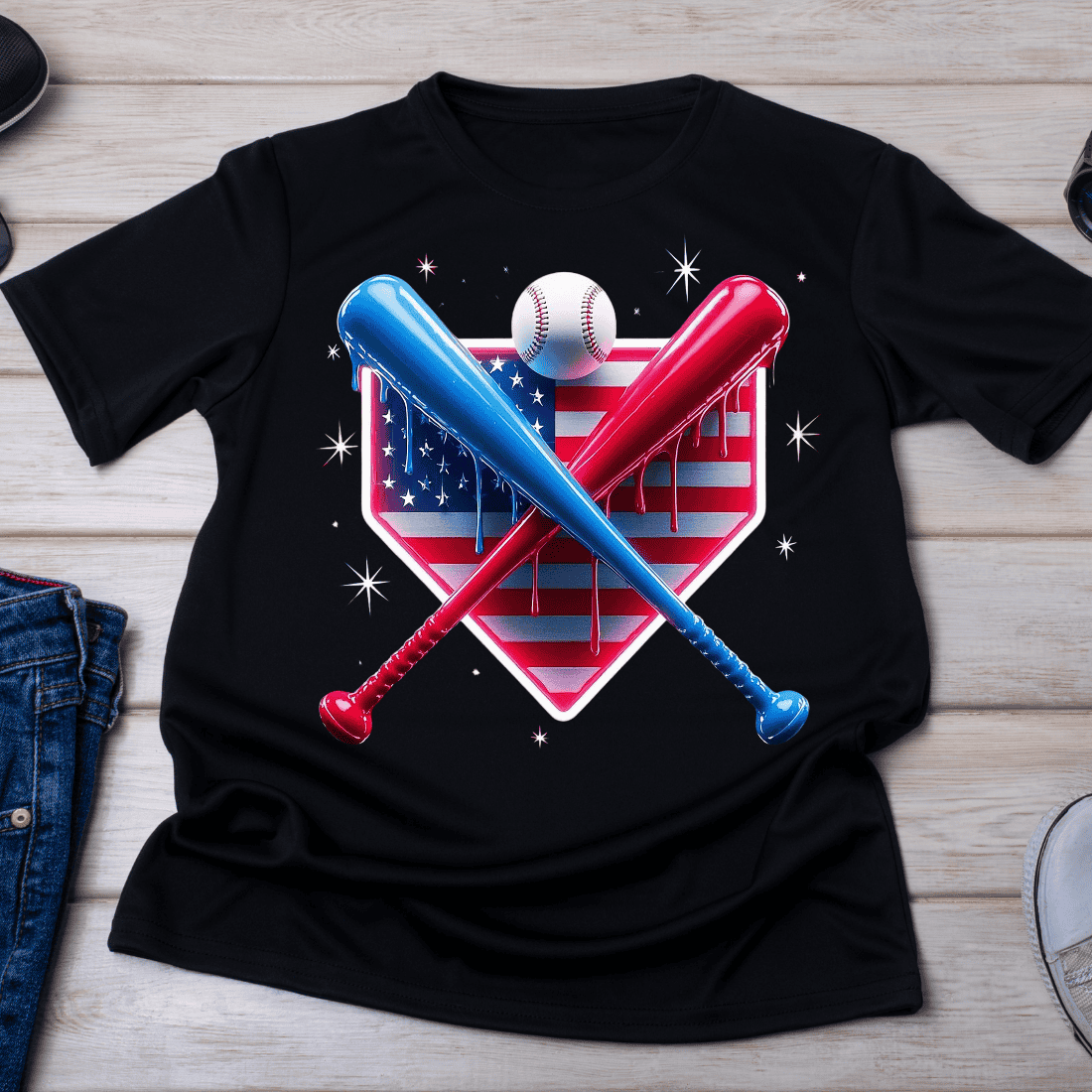 Independence Day Baseball T-Shirt Design cover image.