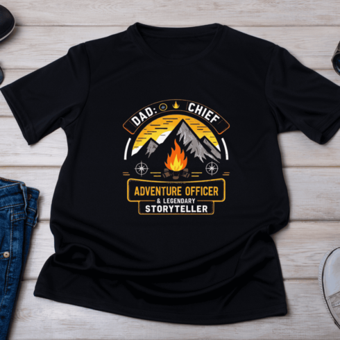 Legendary Storyteller Dad Adventure T-Shirt Design cover image.