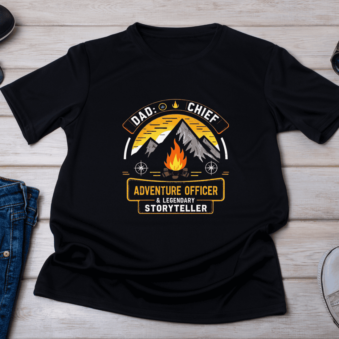Legendary Storyteller Dad Adventure T-Shirt Design cover image.
