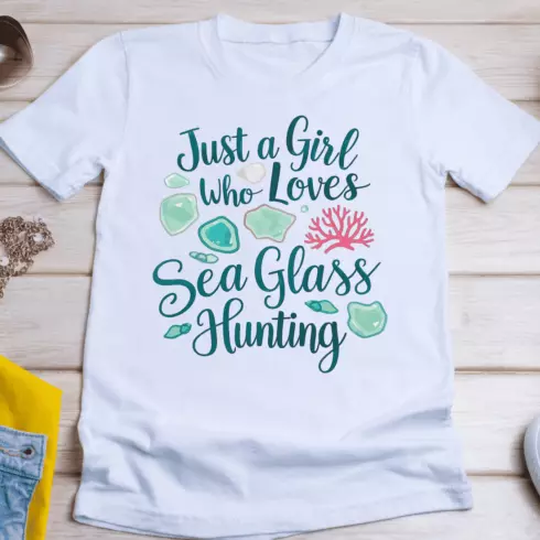 Just a Girl Loves Sea Glass Hunting T-Shirt Design cover image.