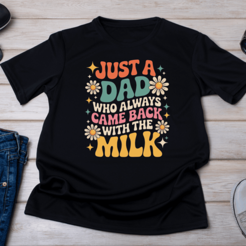 Retro Father's Day Funny Dad Milk T-Shirt Design cover image.