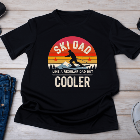 Father's Day Skiing Dad T-Shirt Design cover image.