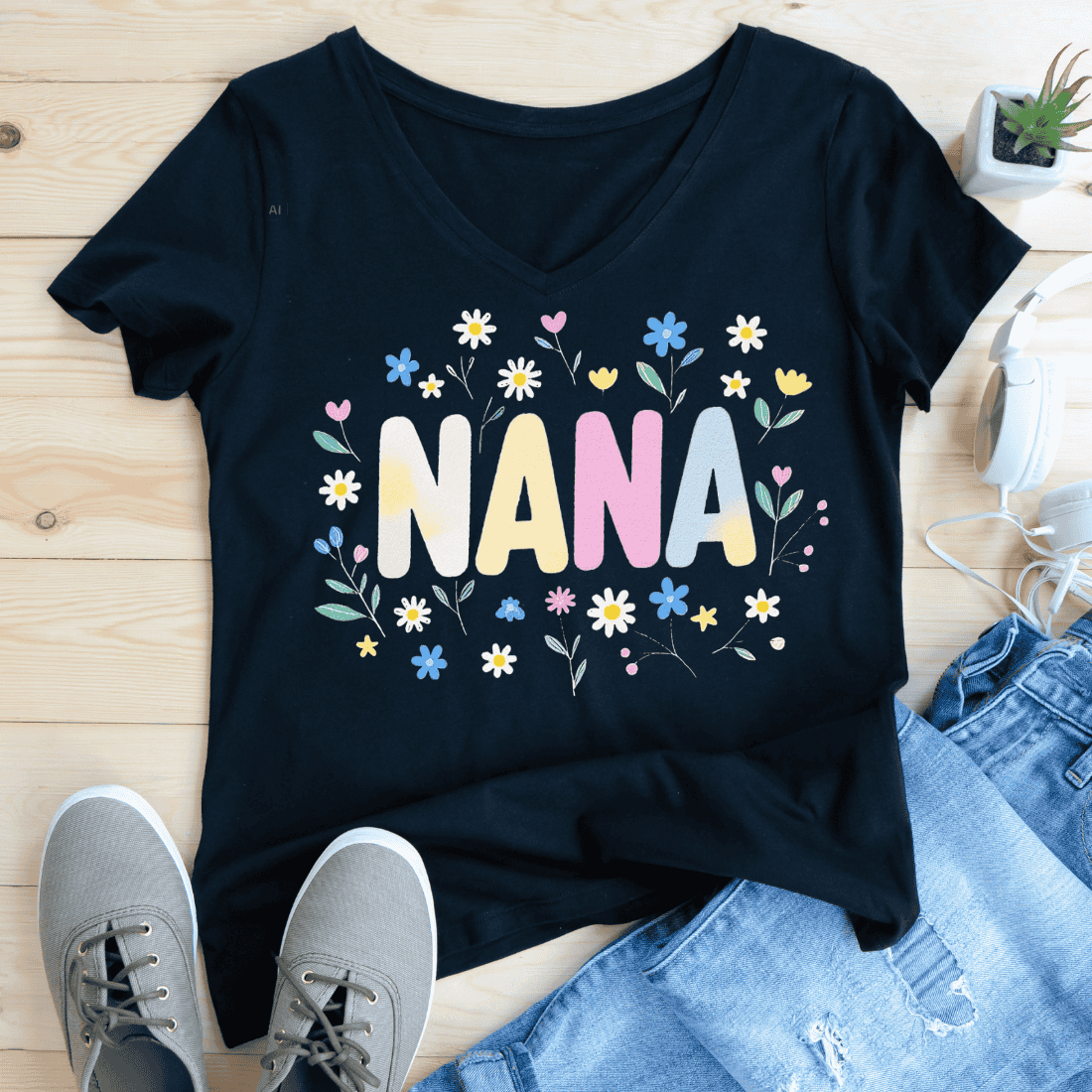 Botanical Nana Name T-Shirt Design preview image.