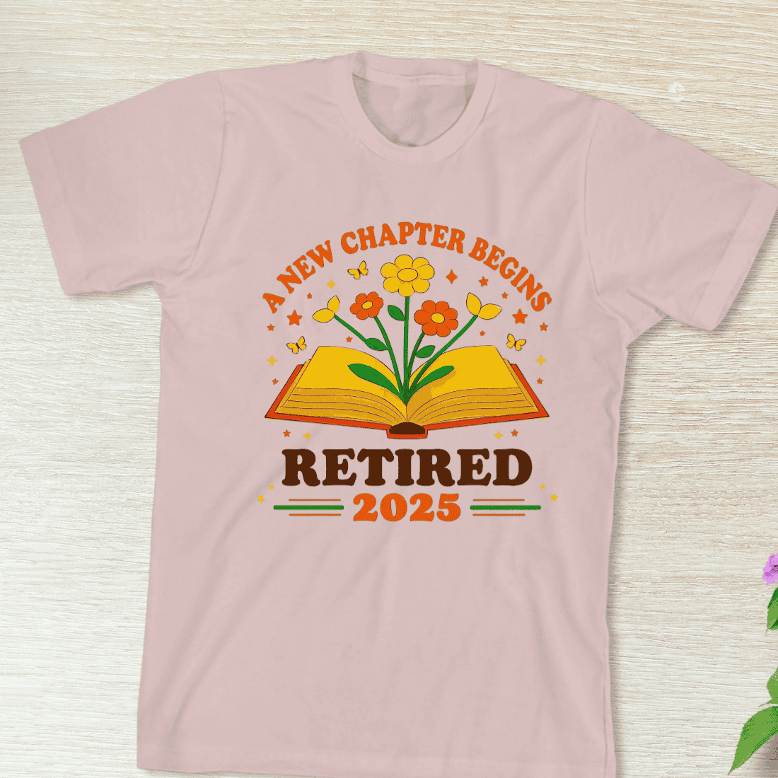 Retirement Book and Flowers T-Shirt Design preview image.