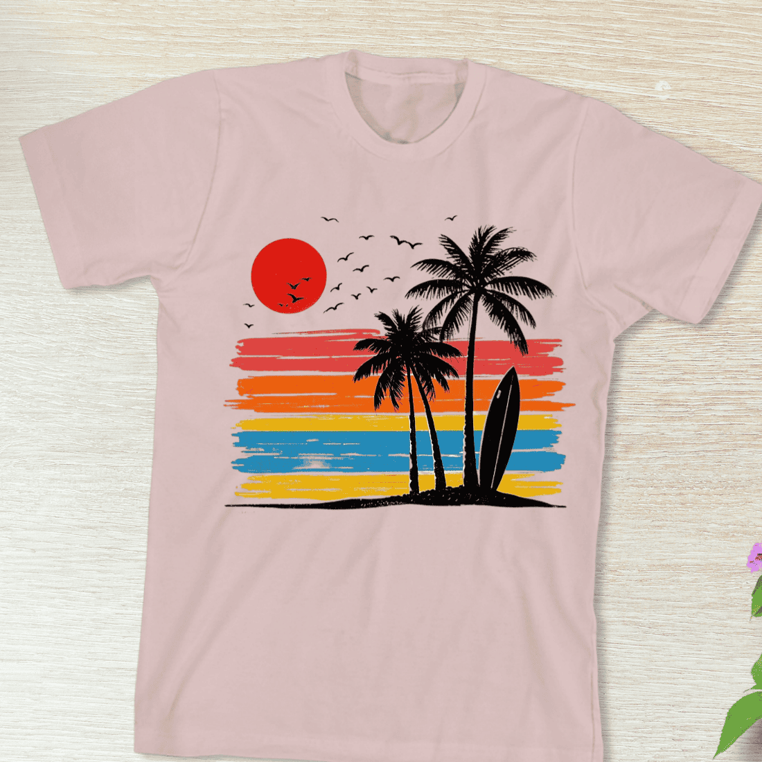 Retro Beach Sunset T-Shirt Design preview image.