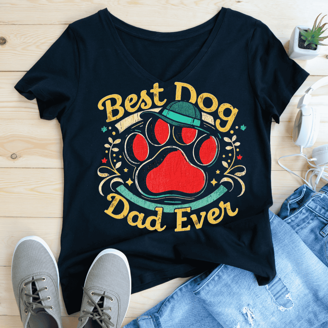 Cool Dog Lover Father T-Shirt Design preview image.