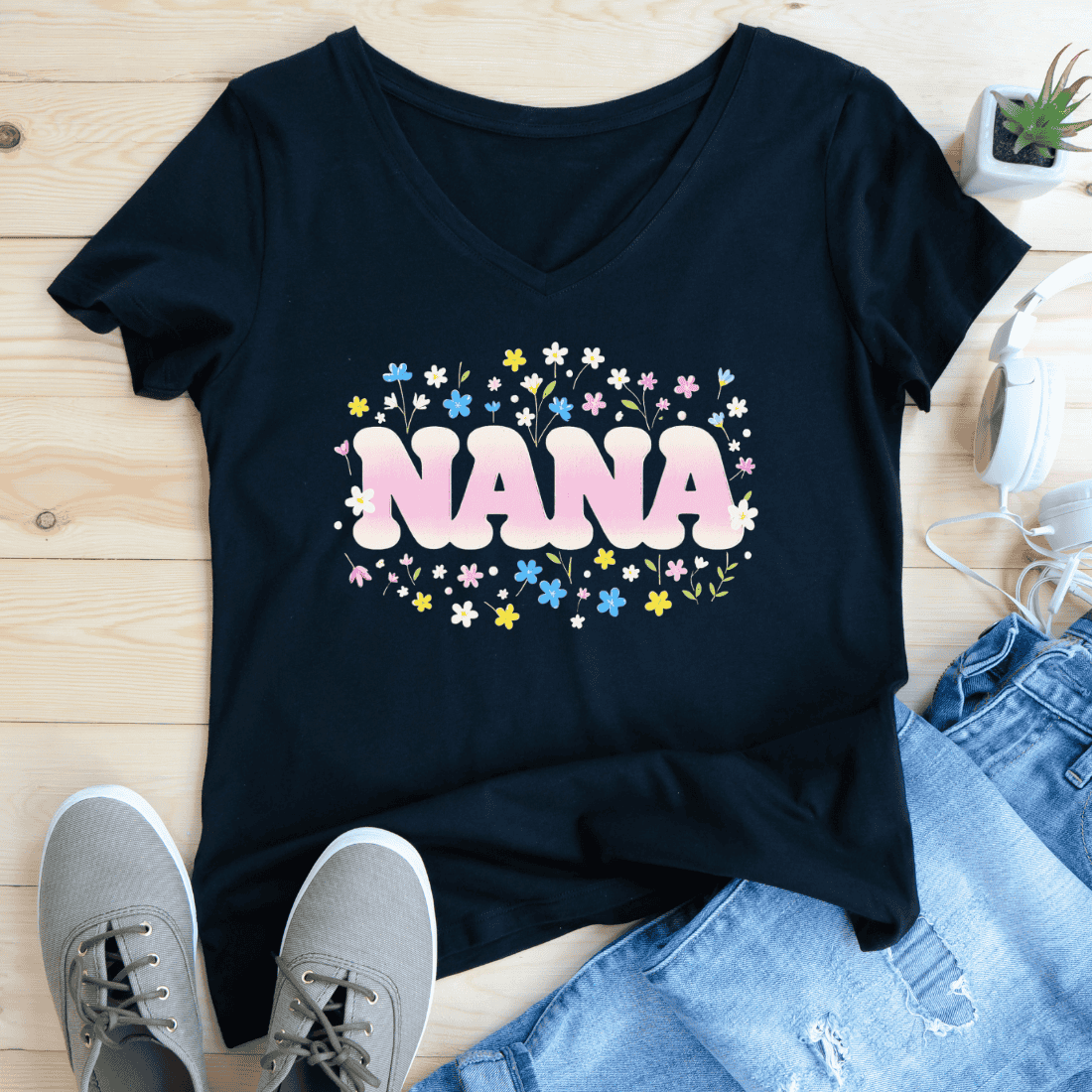 Whimsical Flower Text for Nana T-Shirt Design preview image.