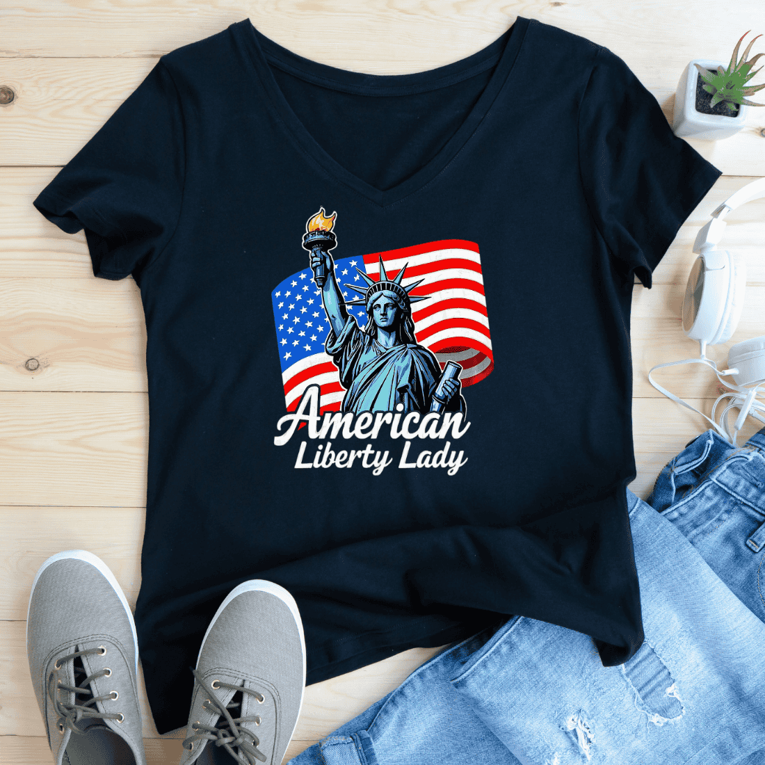 American Liberty Lady T-Shirt Design preview image.