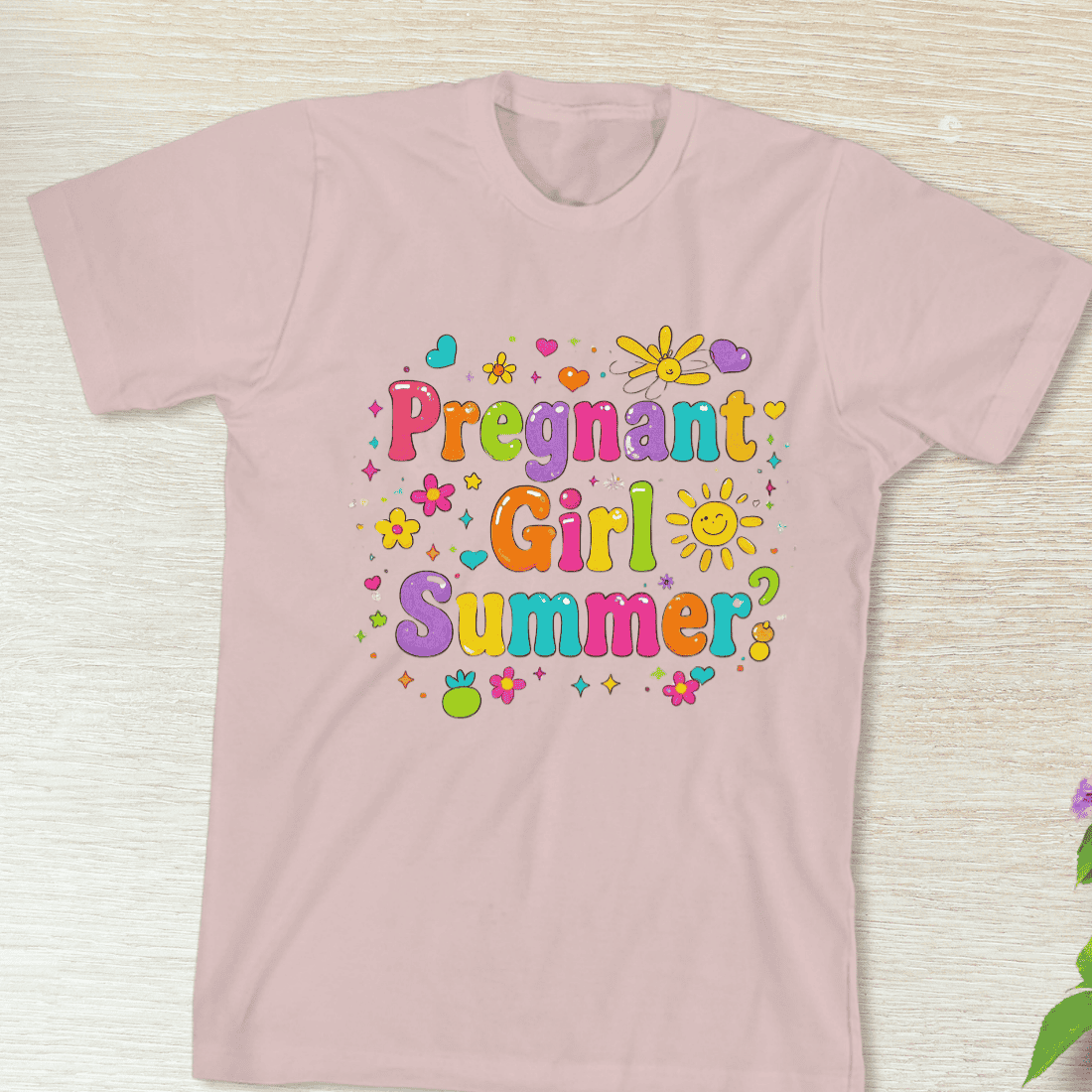 Colorful Pregnant Girl Summer Typography T-Shirt Design preview image.