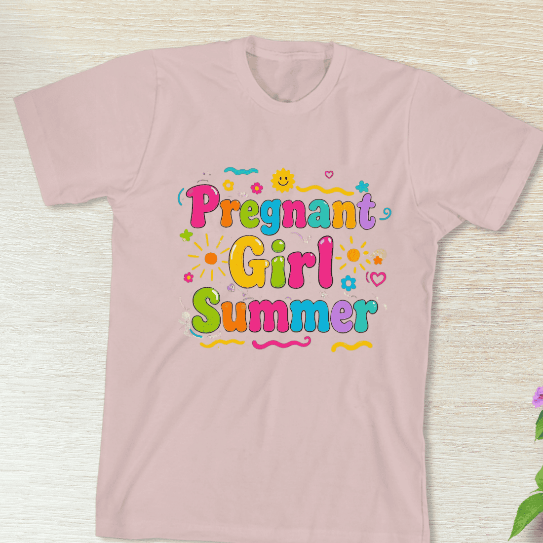 Pregnant Girl Summer Text T-Shirt Design preview image.