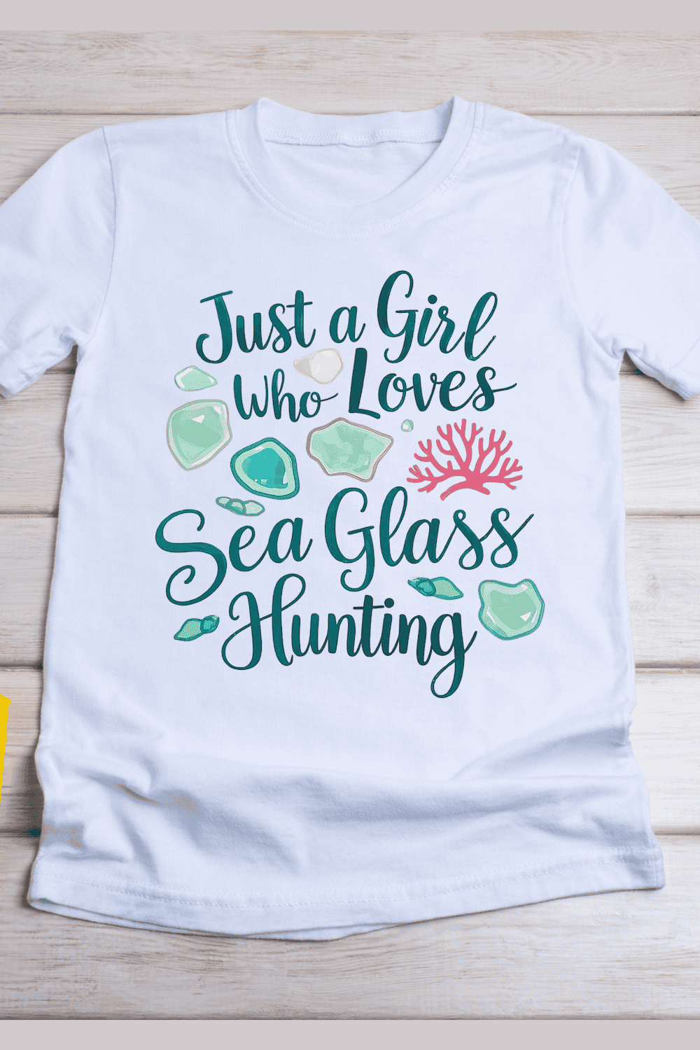 Just a Girl Loves Sea Glass Hunting T-Shirt Design pinterest preview image.