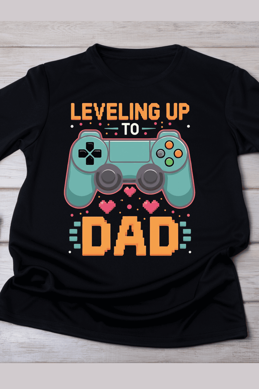 Leveling Up To Dad Gaming T-Shirt Design pinterest preview image.