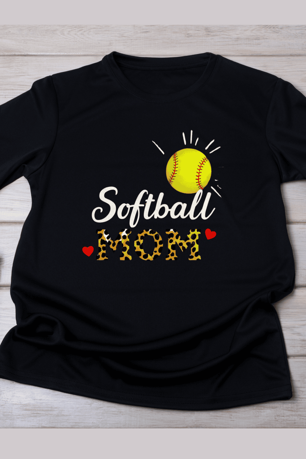 Softball Mama with Heart Accents T-Shirt Design pinterest preview image.