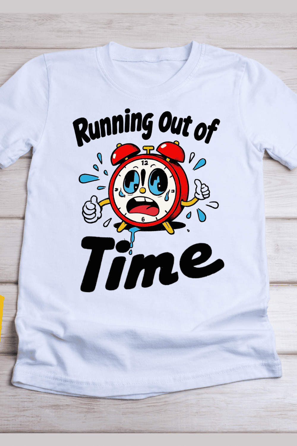 Deadline Clock Cartoon T-Shirt Design pinterest preview image.