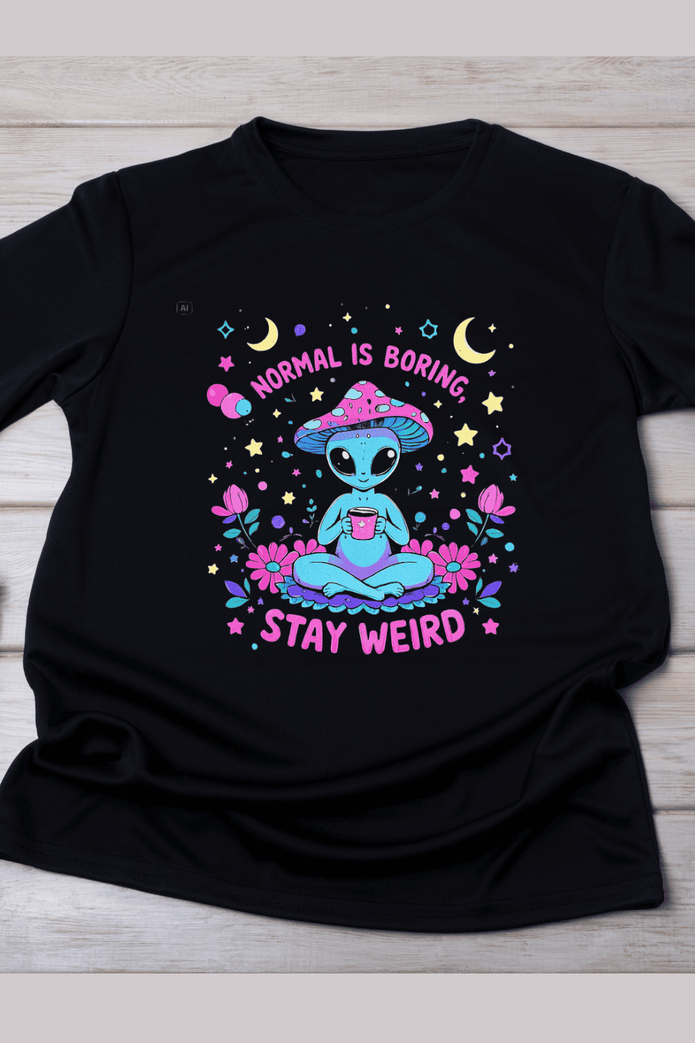 Normal is Boring Stay Weird Alien T-Shirt Design pinterest preview image.