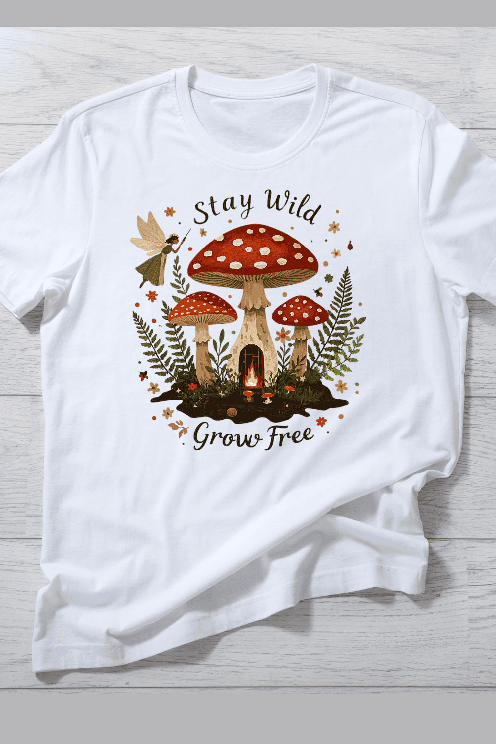 Enchanted Mushroom House Snail T-Shirt Design pinterest preview image.