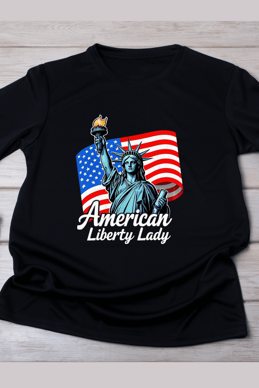 American Liberty Lady T-Shirt Design pinterest preview image.