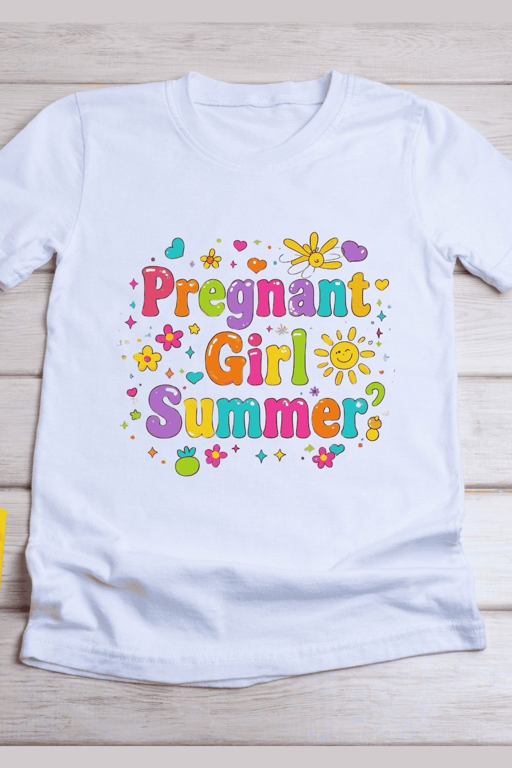 Colorful Pregnant Girl Summer Typography T-Shirt Design pinterest preview image.