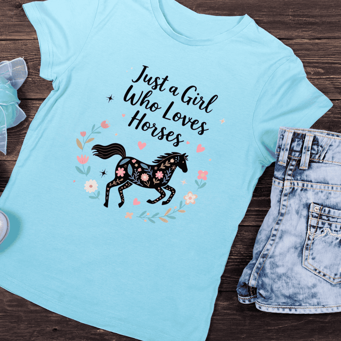 Girl Who Loves Horses Silhouette T-Shirt Design preview image.