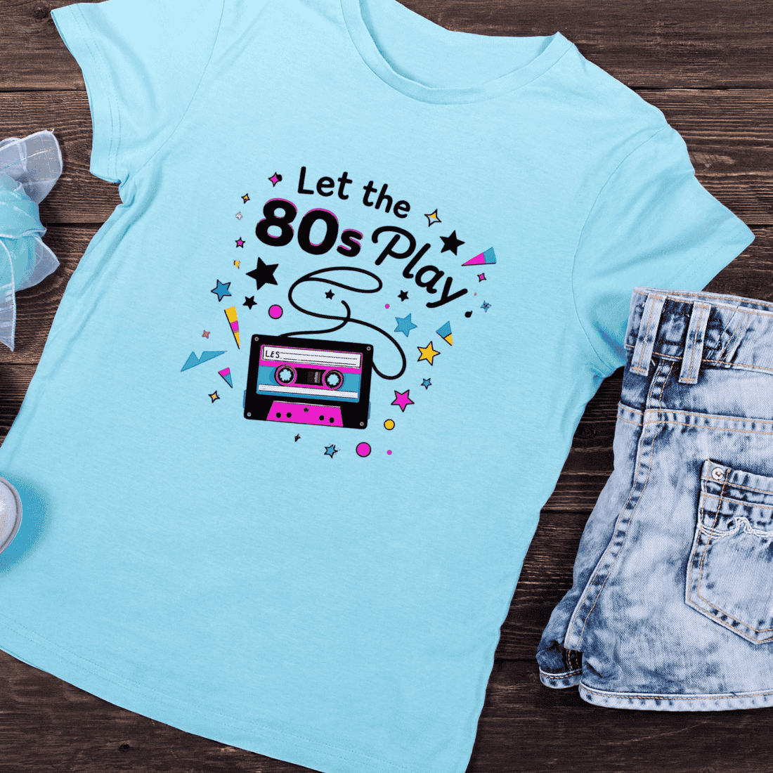 Let the 80s Play Cassette T-Shirt Design preview image.