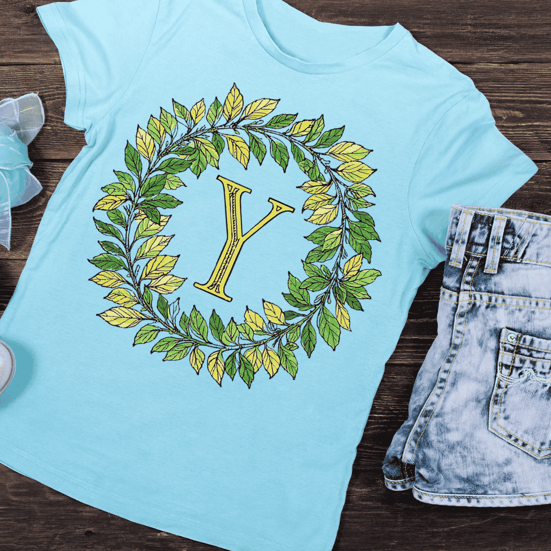 Floral Letter Y Wreath T-Shirt Design preview image.