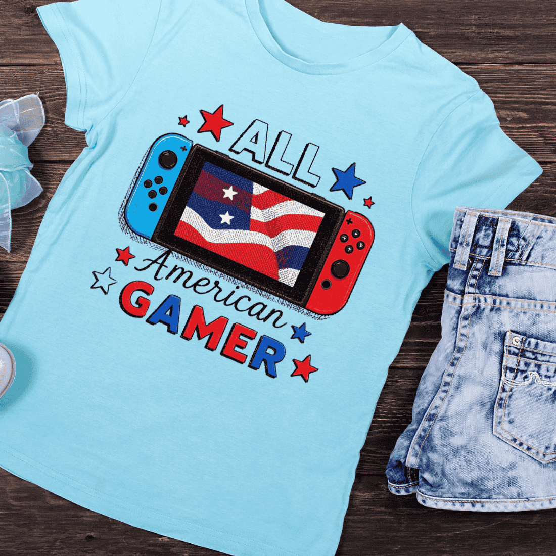 All American Gamer T-Shirt Design preview image.